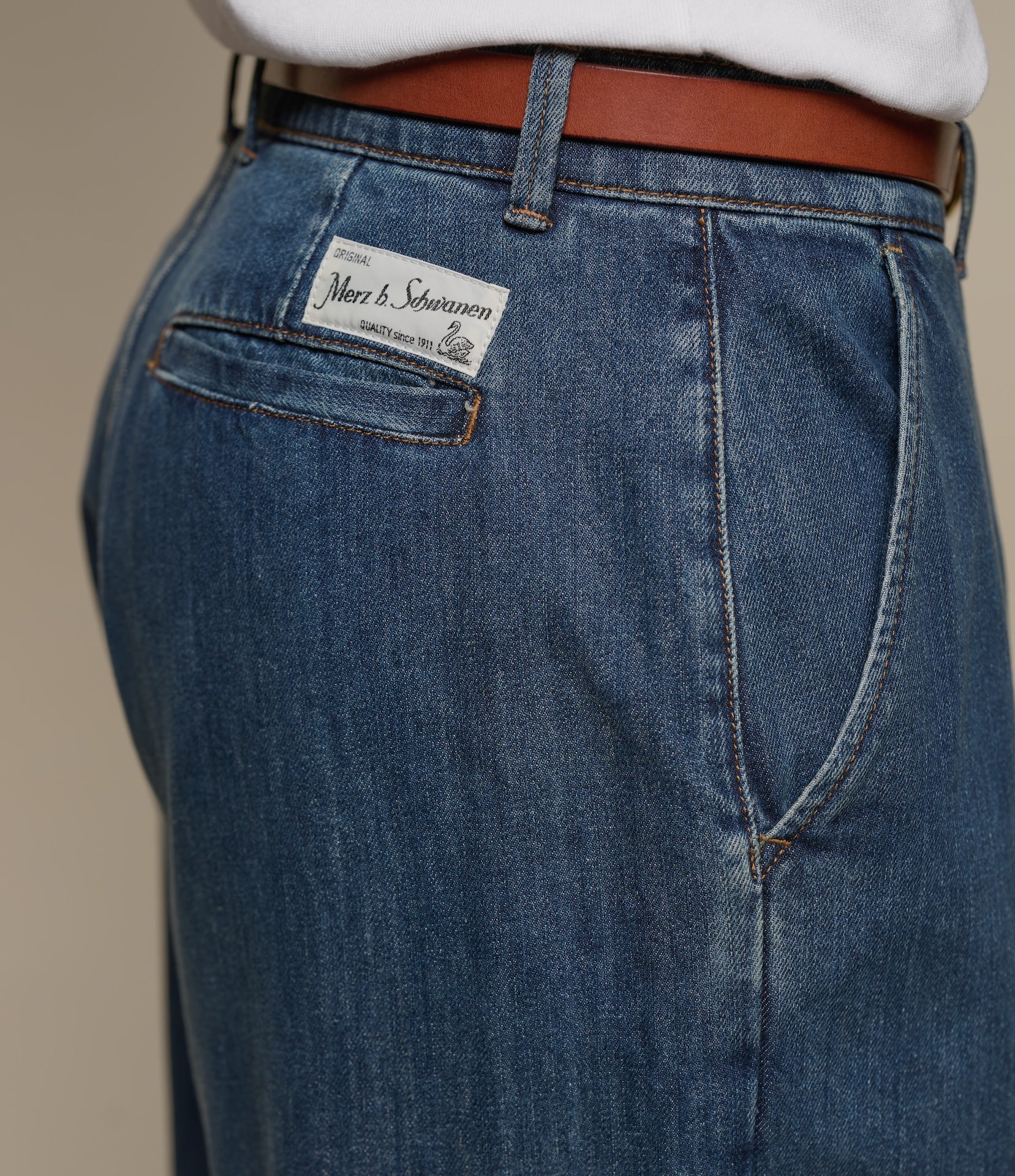 1940s Cotton Denim High Rise Wide Leg Chino - Image 4
