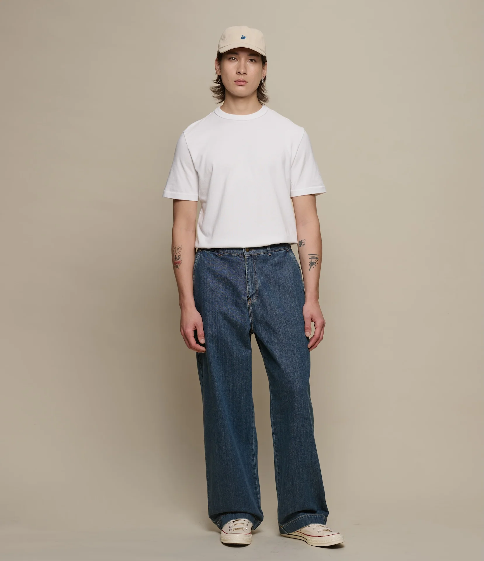1940s Cotton Denim High Rise Wide Leg Chino - Image 6
