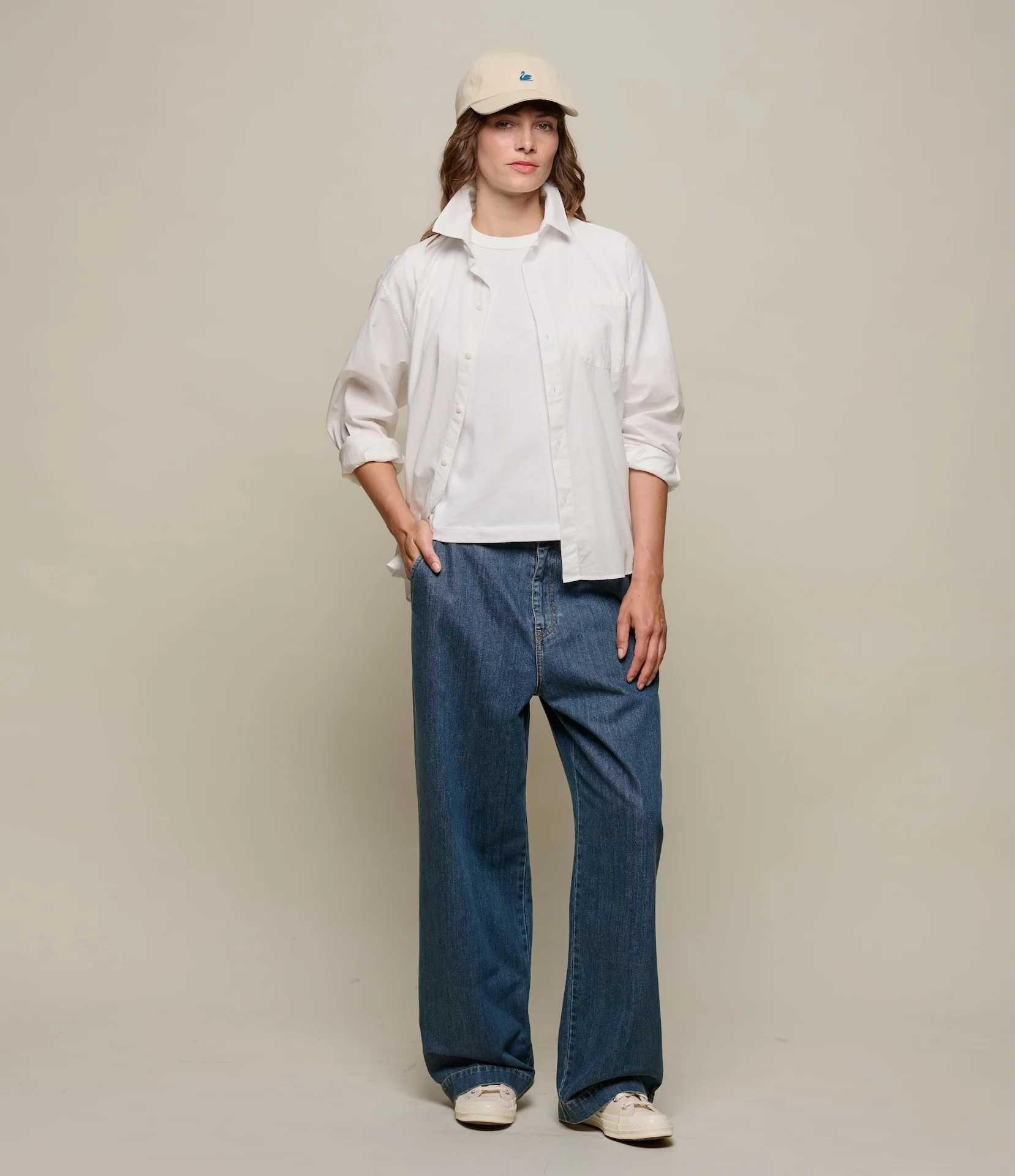 1940s Cotton Denim High Rise Wide Leg Chino - Image 7