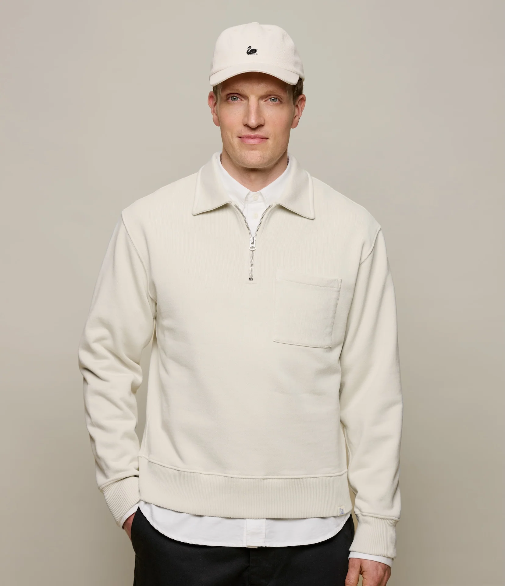 Authentic Fleece Polo Collared Half-Zip Cotton Sweatshirt