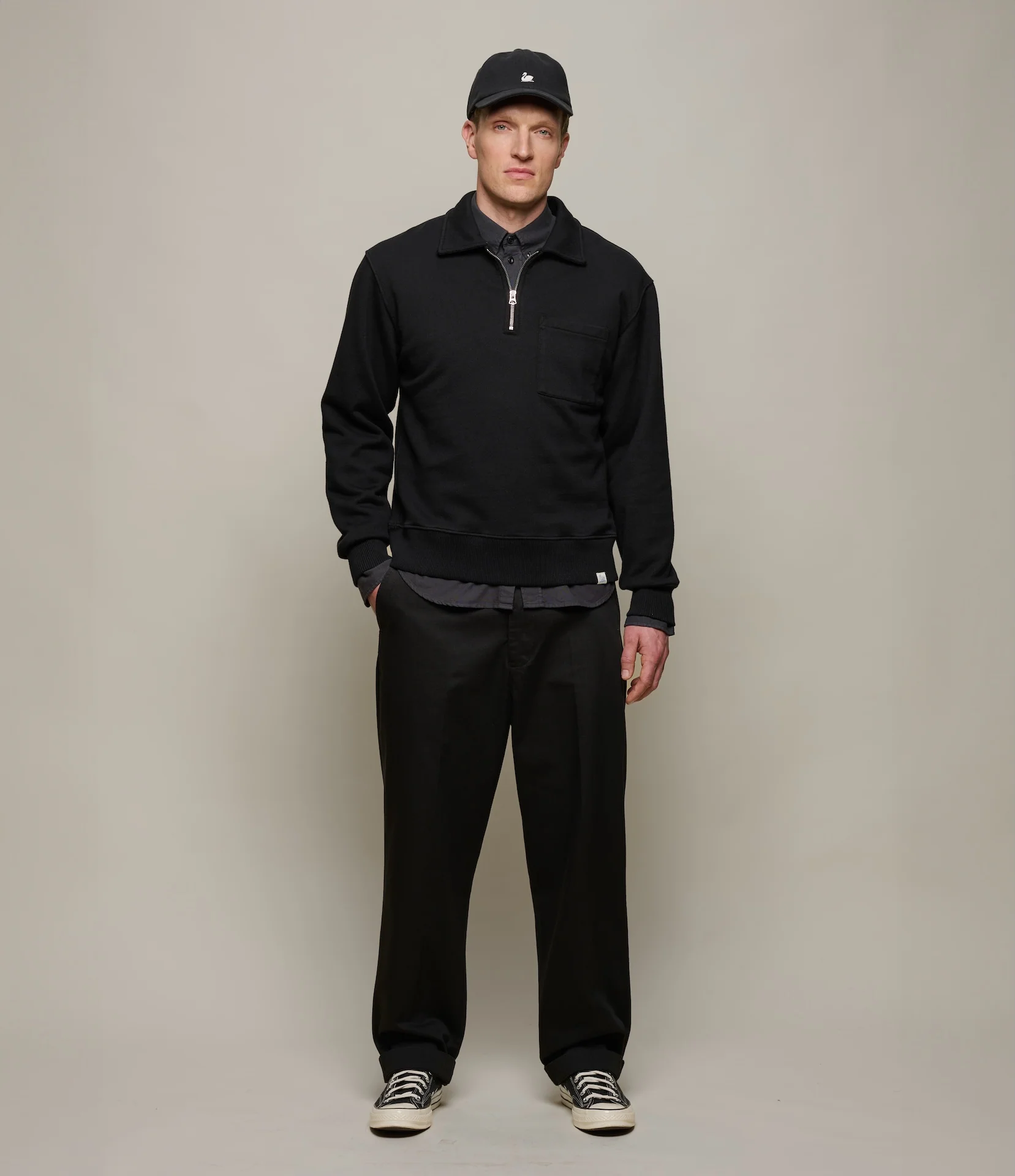 Authentic Fleece Polo Collared Half-Zip Cotton Sweatshirt - Image 5