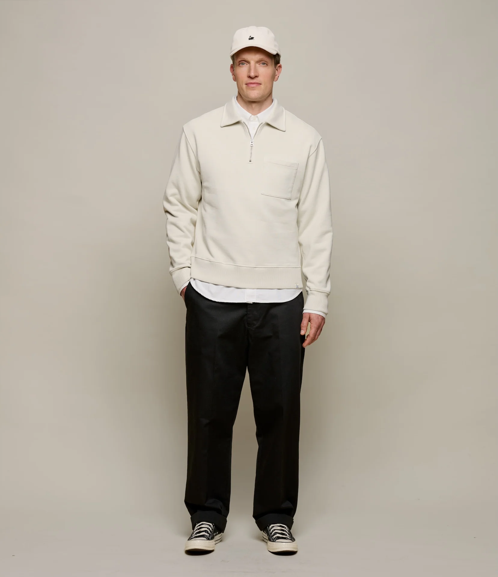 Authentic Fleece Polo Collared Half-Zip Cotton Sweatshirt - Image 5