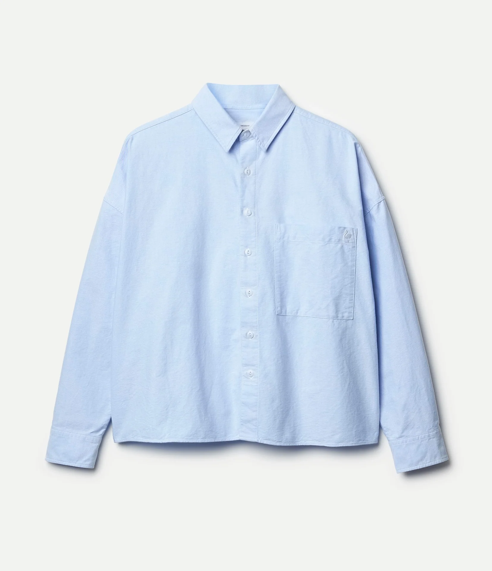 Cropped Boxy Style Cotton Oxford Long Sleeve Shirt - Image 2