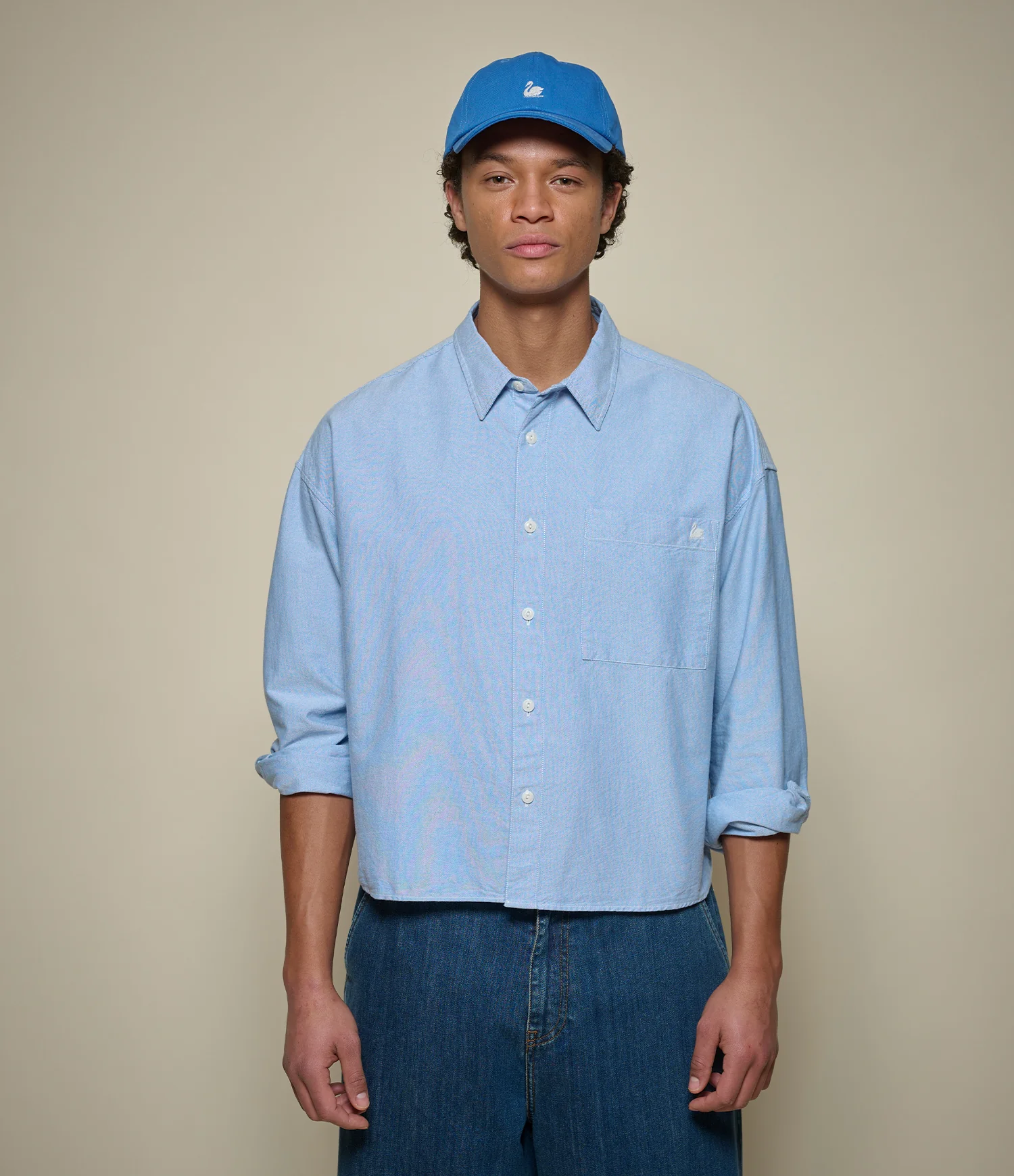 Cropped Boxy Style Cotton Oxford Long Sleeve Shirt - Image 4