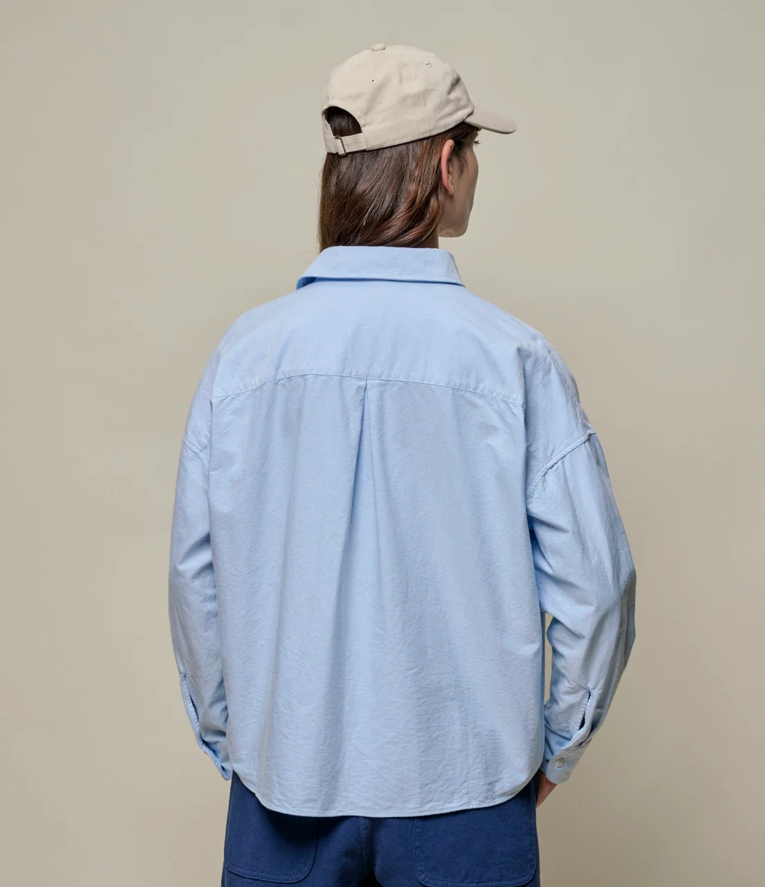 Cropped Boxy Style Cotton Oxford Long Sleeve Shirt - Image 5