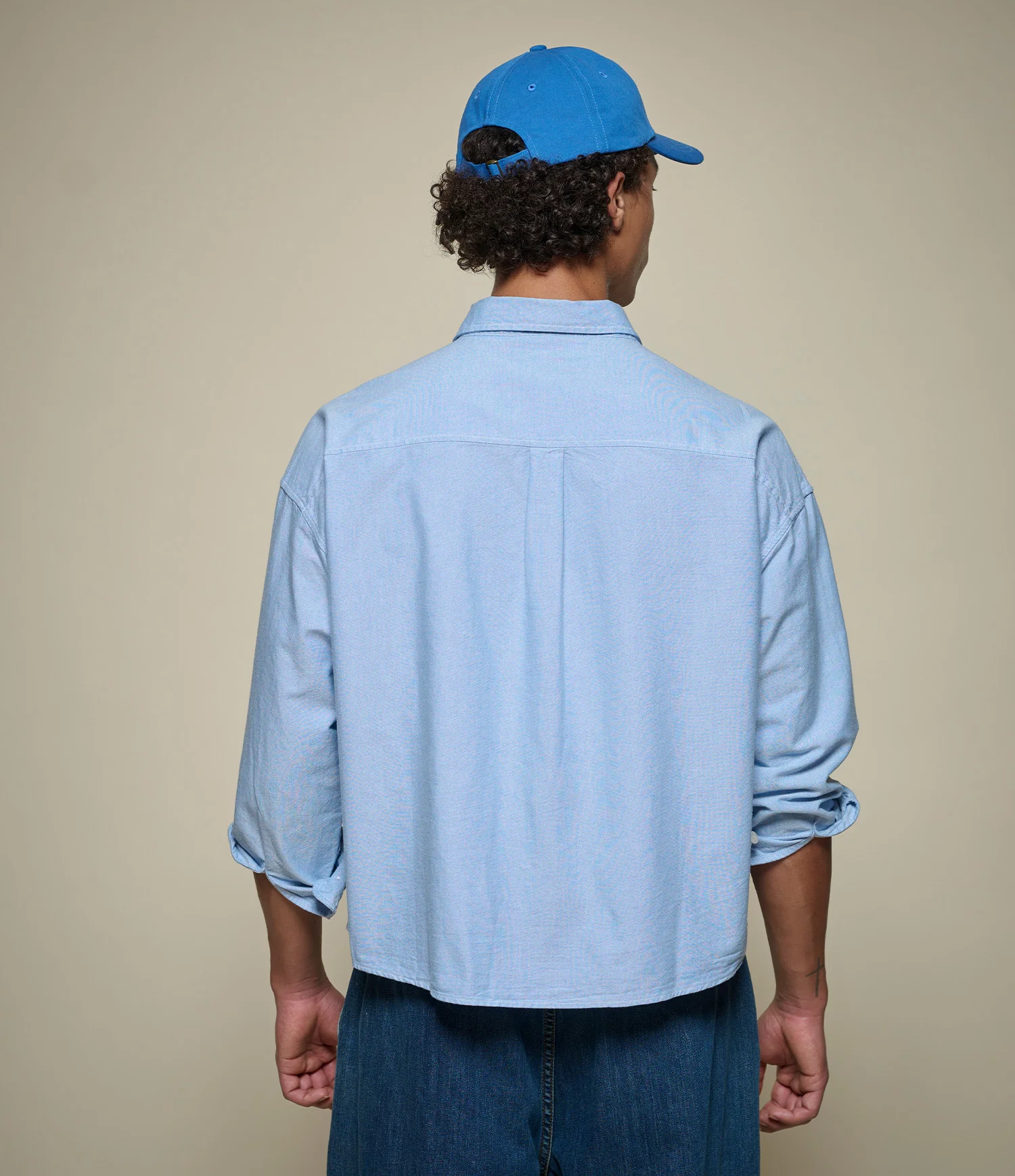 Cropped Boxy Style Cotton Oxford Long Sleeve Shirt - Image 6