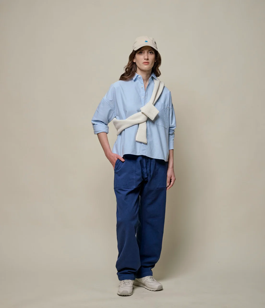 Cropped Boxy Style Cotton Oxford Long Sleeve Shirt - Image 7