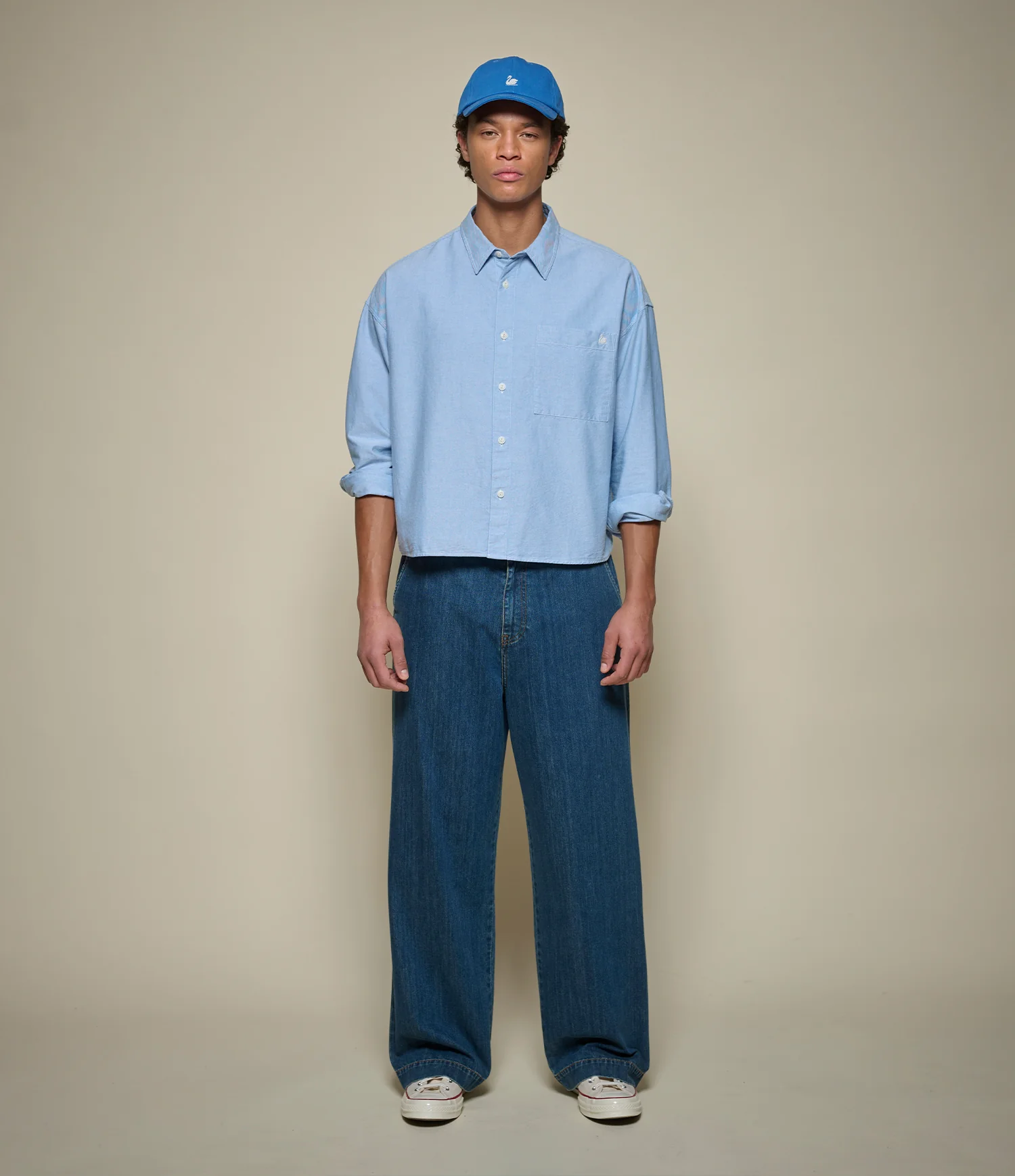 Cropped Boxy Style Cotton Oxford Long Sleeve Shirt - Image 8