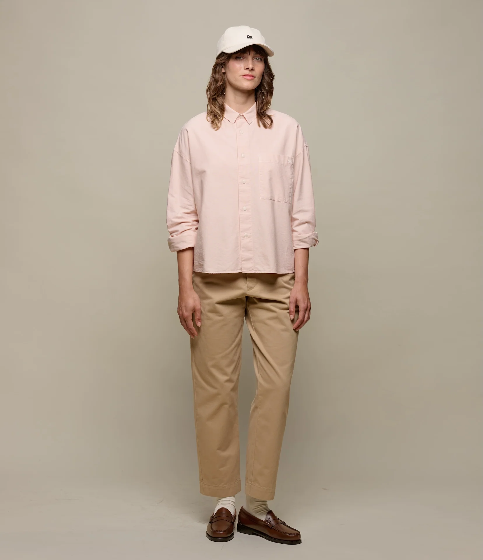 Cropped Boxy Style Cotton Oxford Long Sleeve Shirt - Image 3
