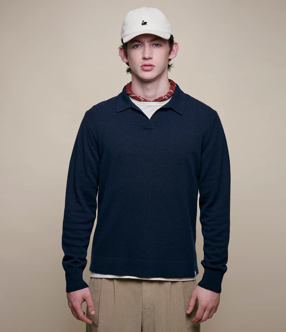 Merino Wool-Cashmere-Silk Long Sleeve Polo Shirt