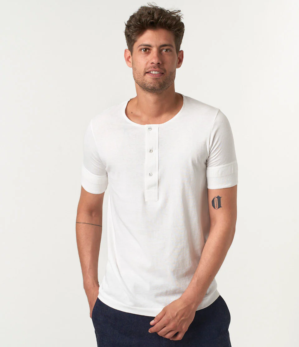 103 Loopwheeled Maco-Imit Short Sleeve Henley