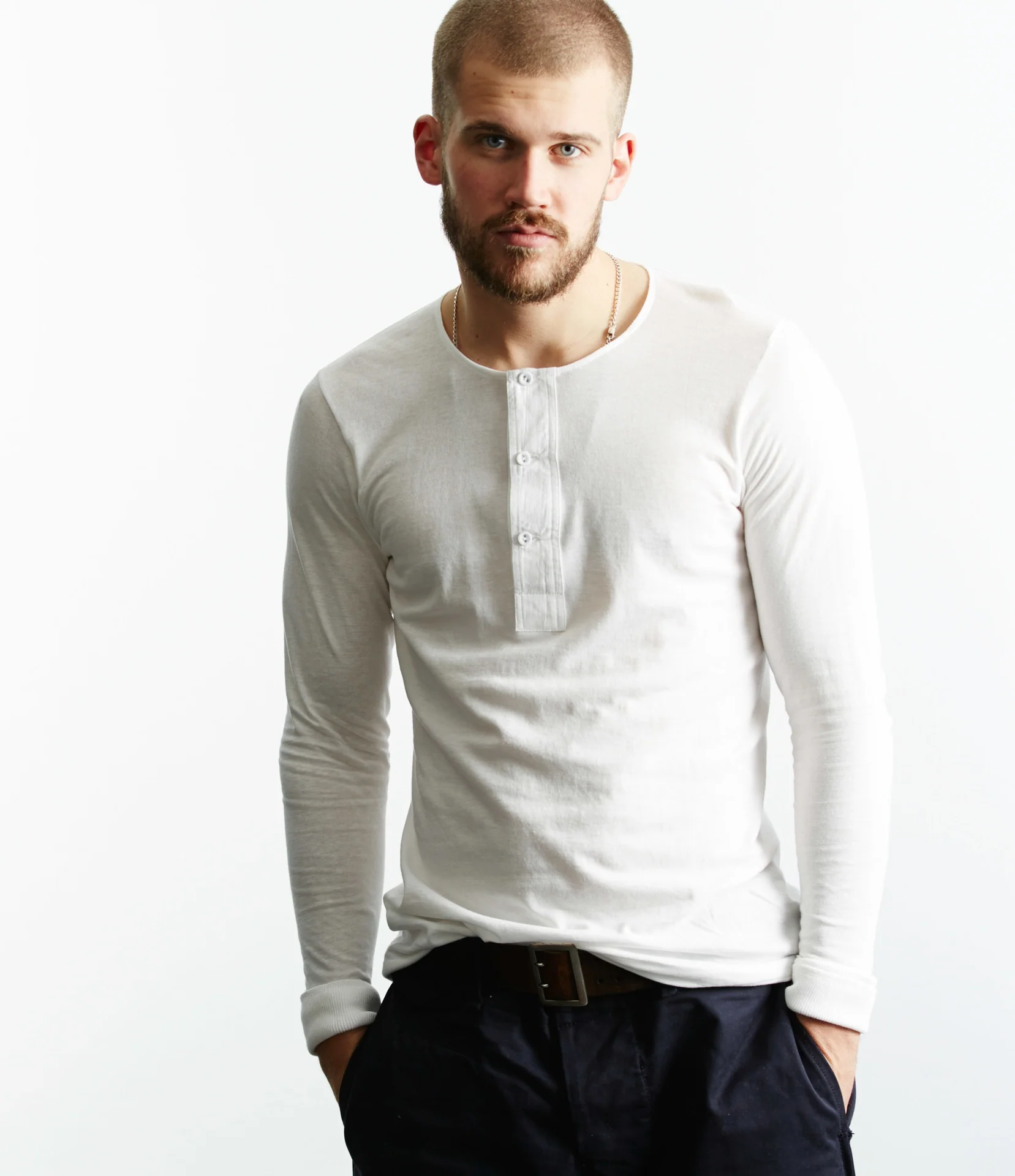 102 Loopwheeled Maco-Imit Long Sleeve Henley