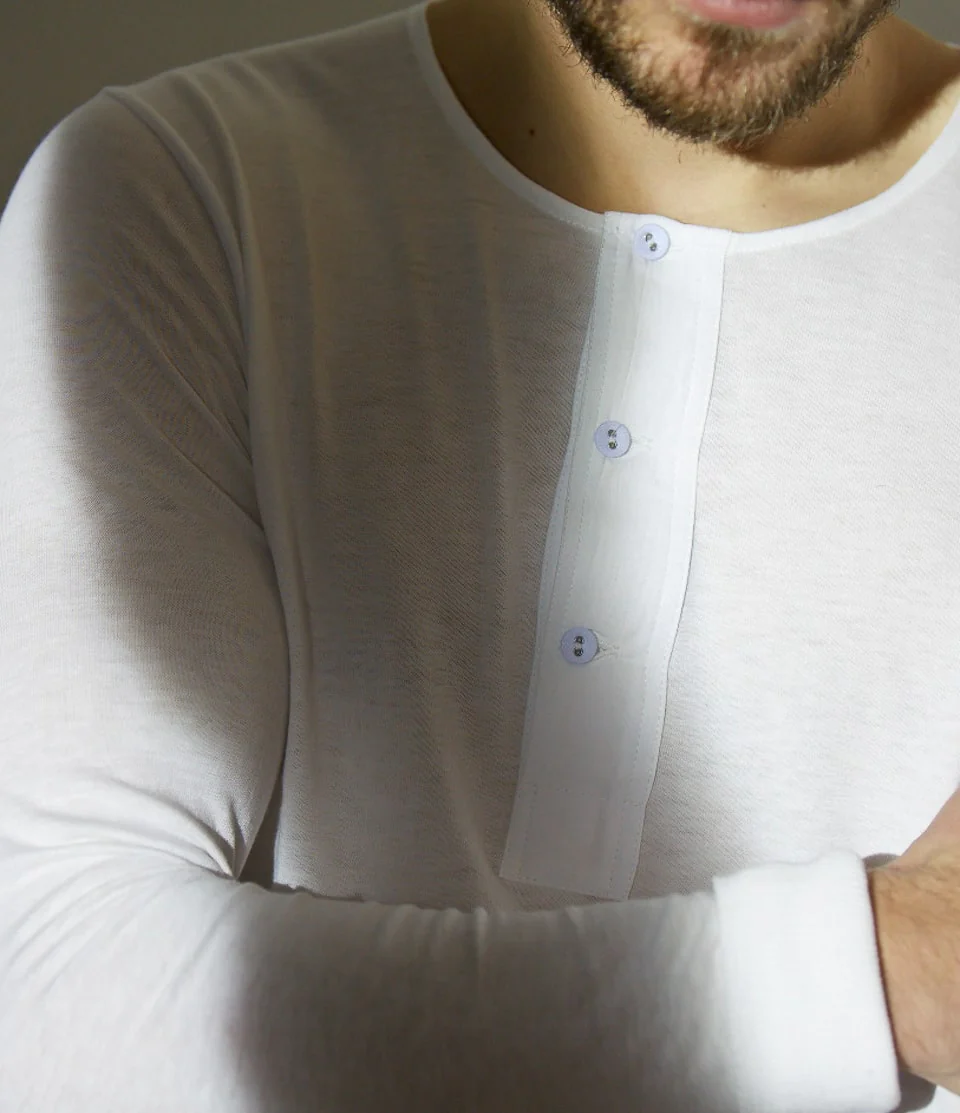 102 Loopwheeled Maco-Imit Long Sleeve Henley - Image 3