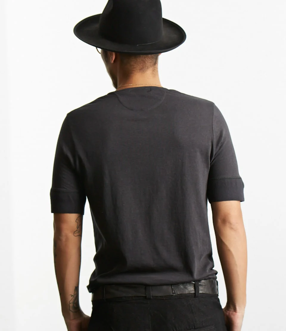 103 Loopwheeled Maco-Imit Short Sleeve Henley - Image 3