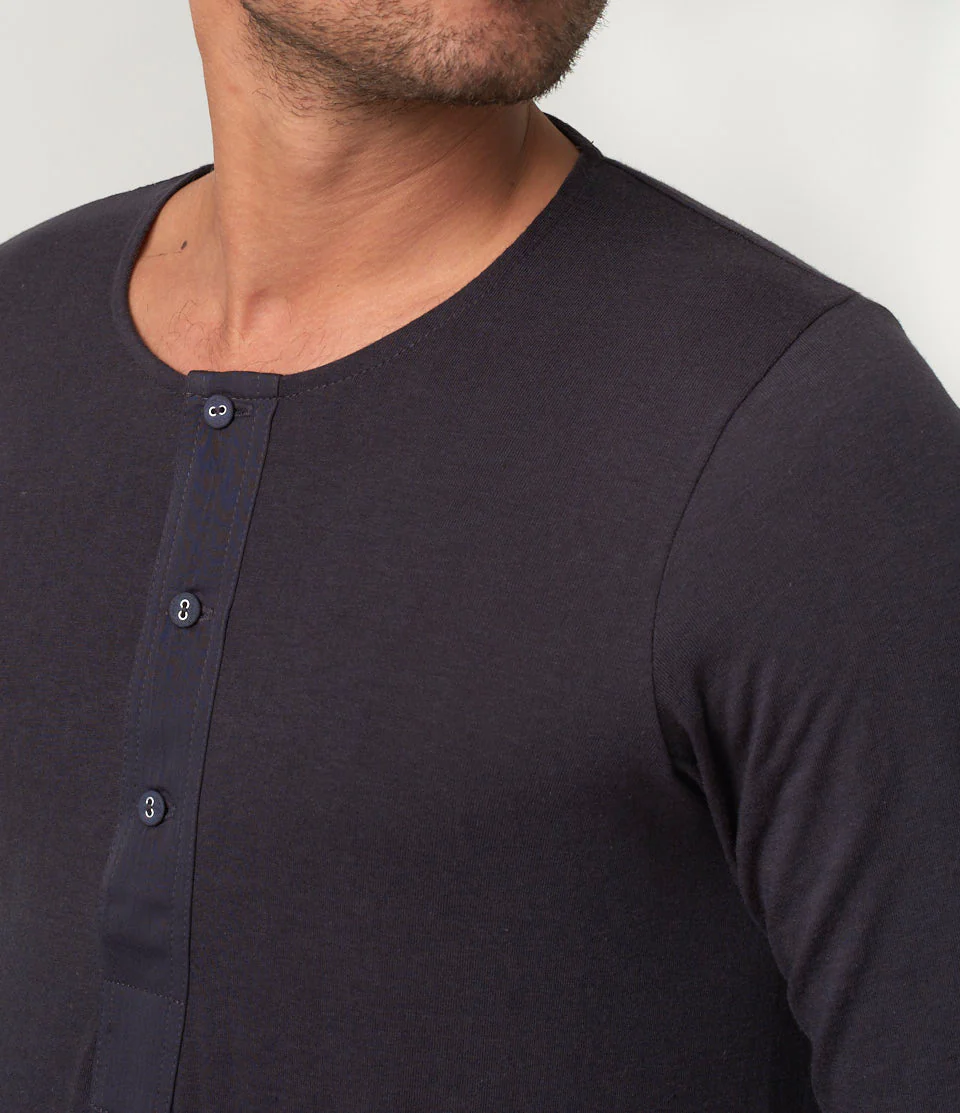 102 Loopwheeled Maco-Imit Long Sleeve Henley - Image 3