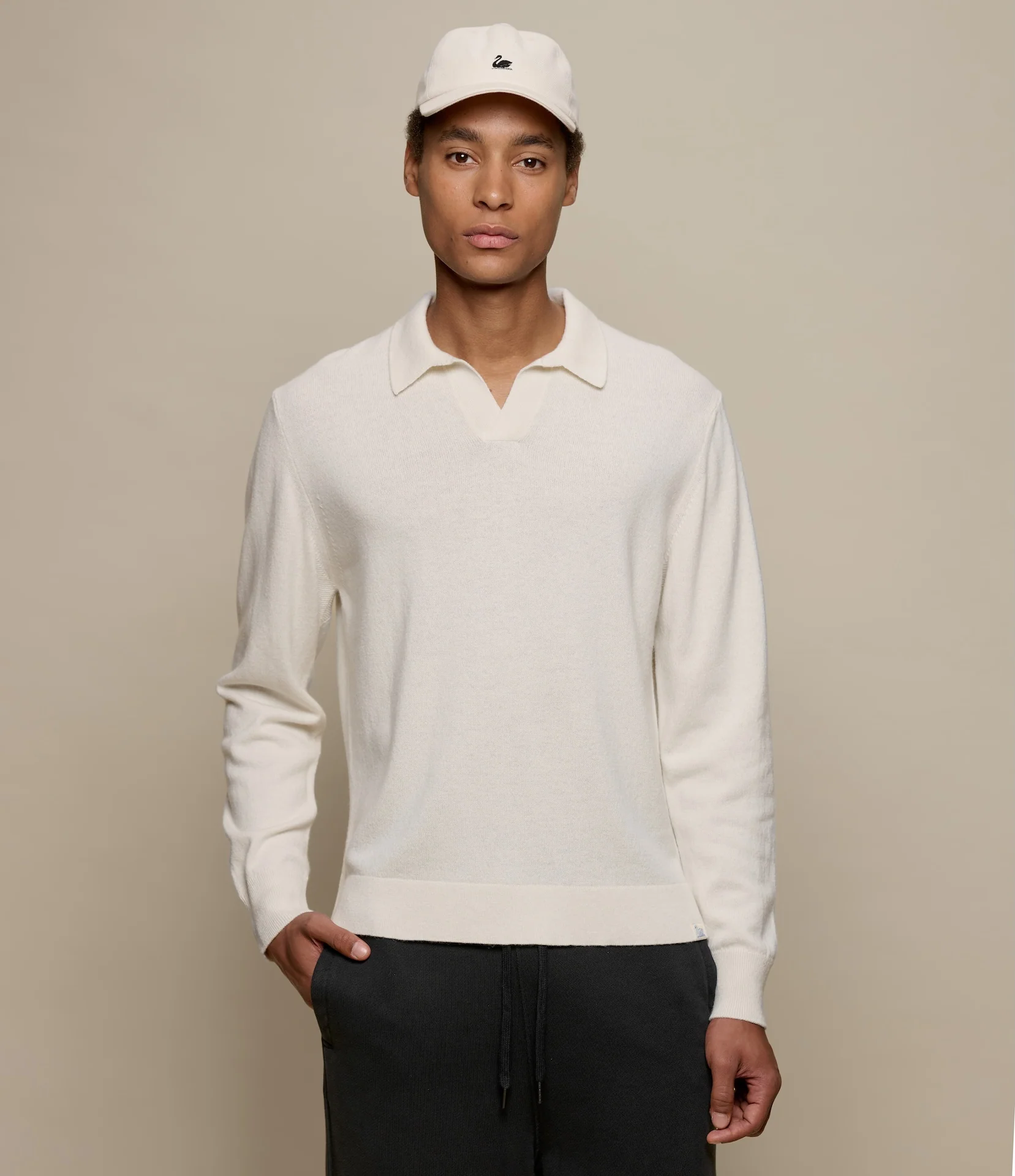 Merino Wool-Cashmere-Silk Long Sleeve Polo Shirt