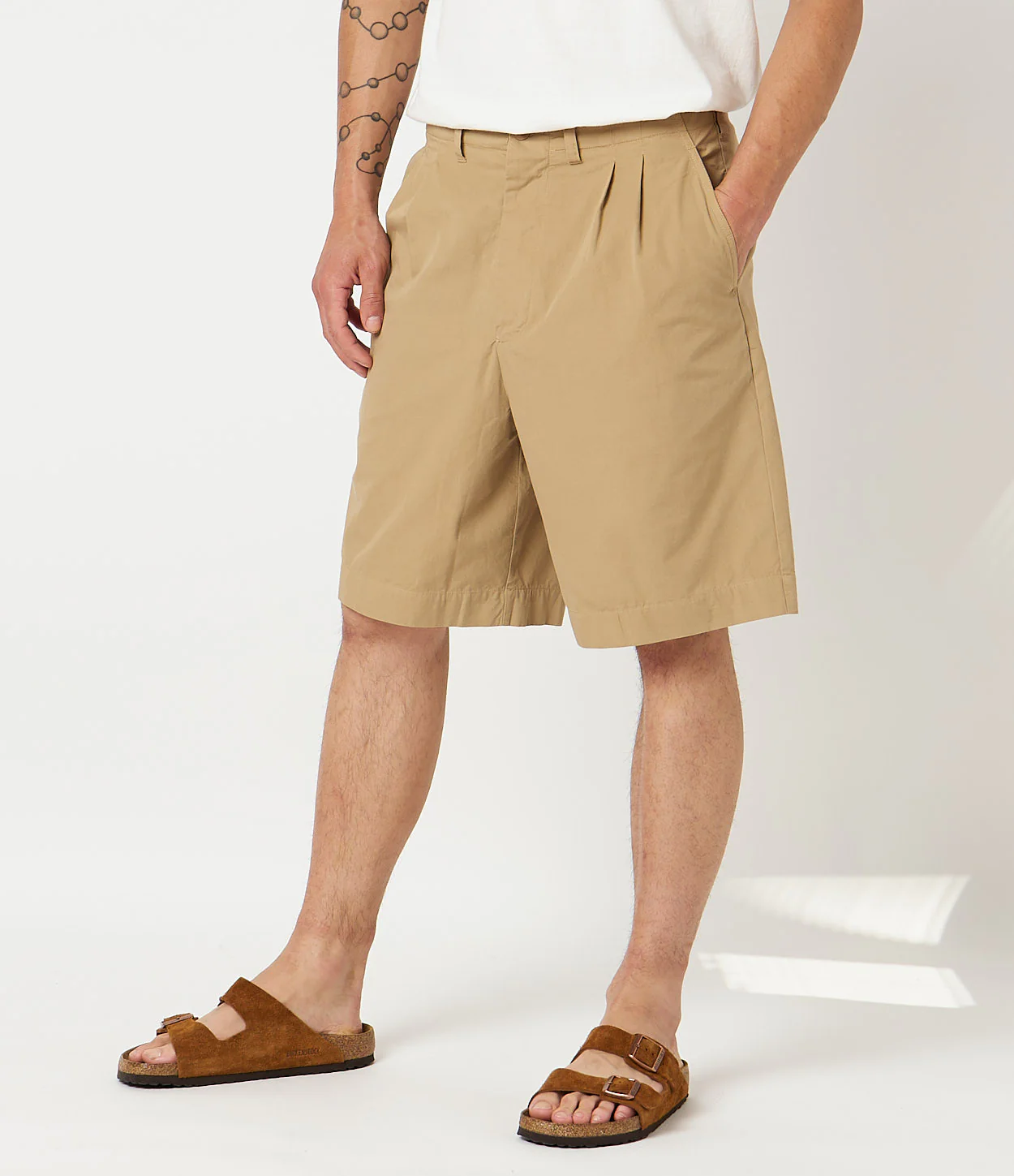 Pleated Cotton Poplin Bermuda Shorts
