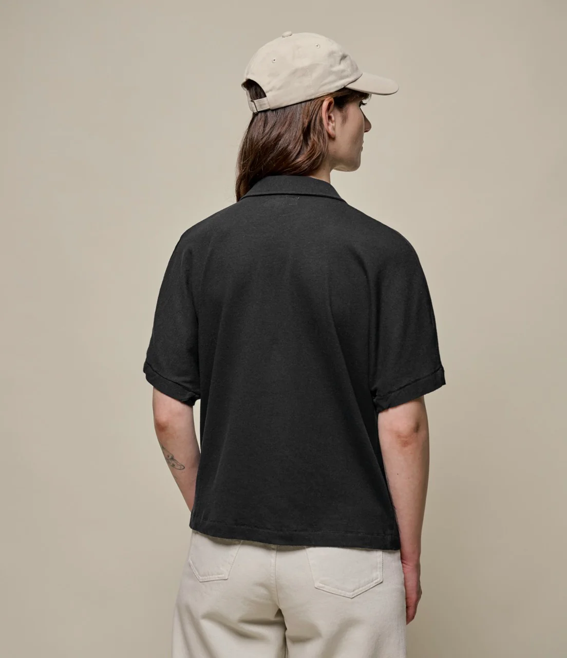 Linen-Cotton Relxed Fit Women's Short Sleeve Polo Shirt - Image 4