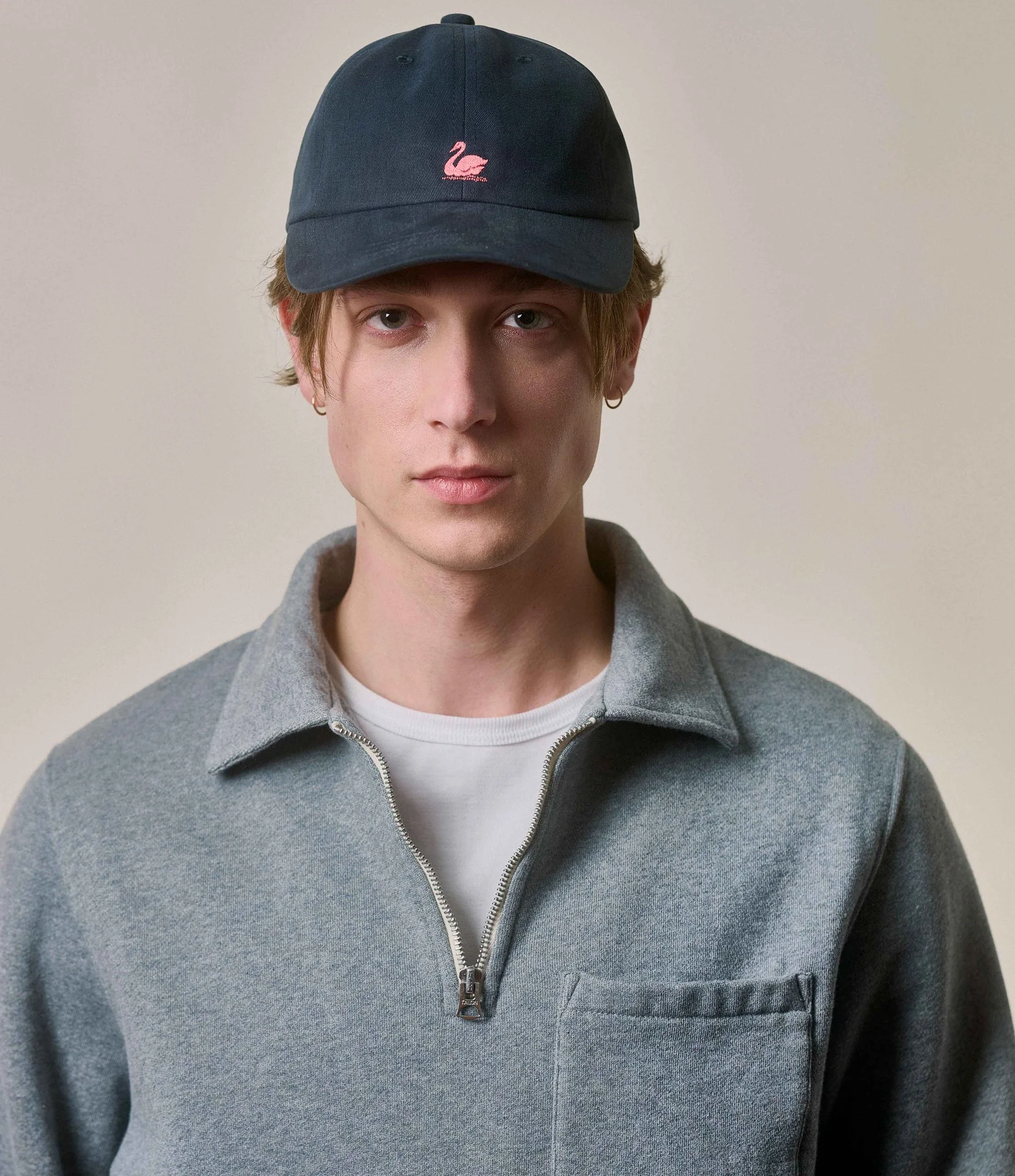 Cropped Vintage Fleece Polo Collared Half-Zip Sweatshirt with Brushed Interior - Image 3